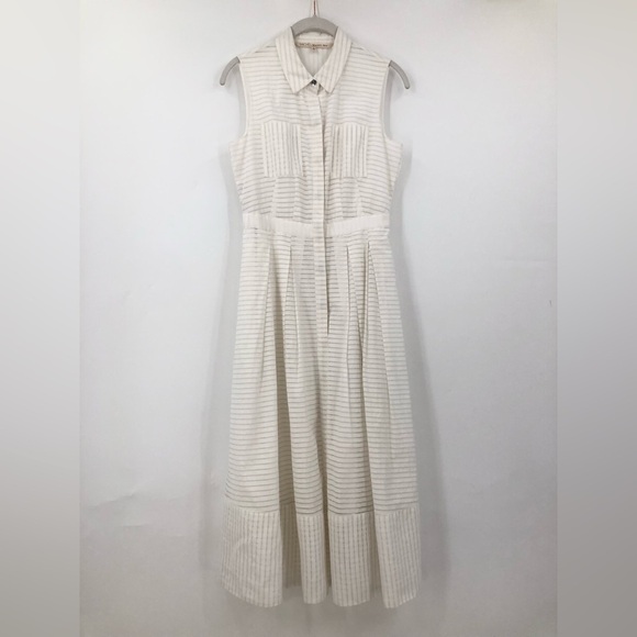 RACHEL Rachel Roy 2 Metallic Shadow Stripe Fit&Flare Sleeveless Midi dress 0398 - Picture 3 of 16